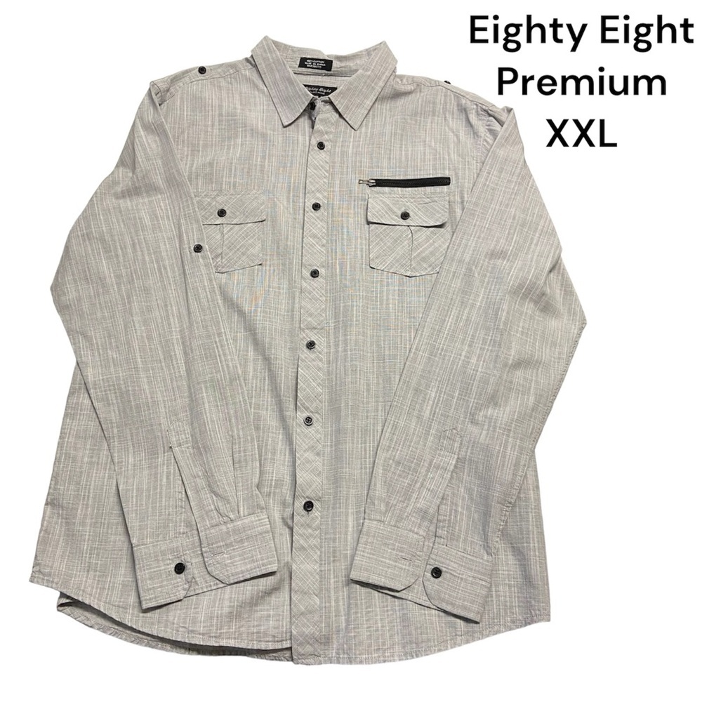 Eighty Eight Platinum Button Up Shirt Mens 2XL XXL Long Sleeve Gray Cotton Black